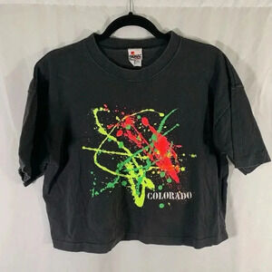 Vintage Colorado Crop Top Women One Size Black Graphic Print Short Sleeve